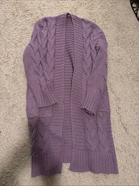 Cozy Lavender Cable Knit Open Cardigan Sweater - Women